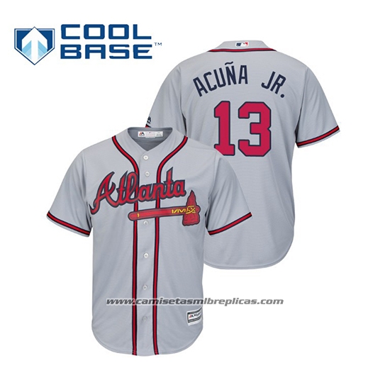 Camiseta Beisbol Hombre Atlanta Braves Ronald Acuna Jr. Cool Base Road 2019 Gris